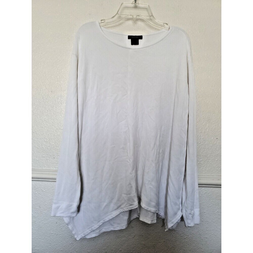 Natori White Top Long Sleeve Blouse Assymetrical Edge Womens Size S